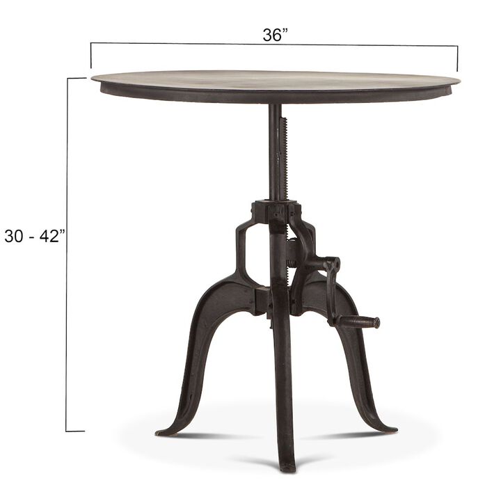 World Interiors Artezia 36-Inch Adjustable Crank Iron Side Table with Matte Black Finish