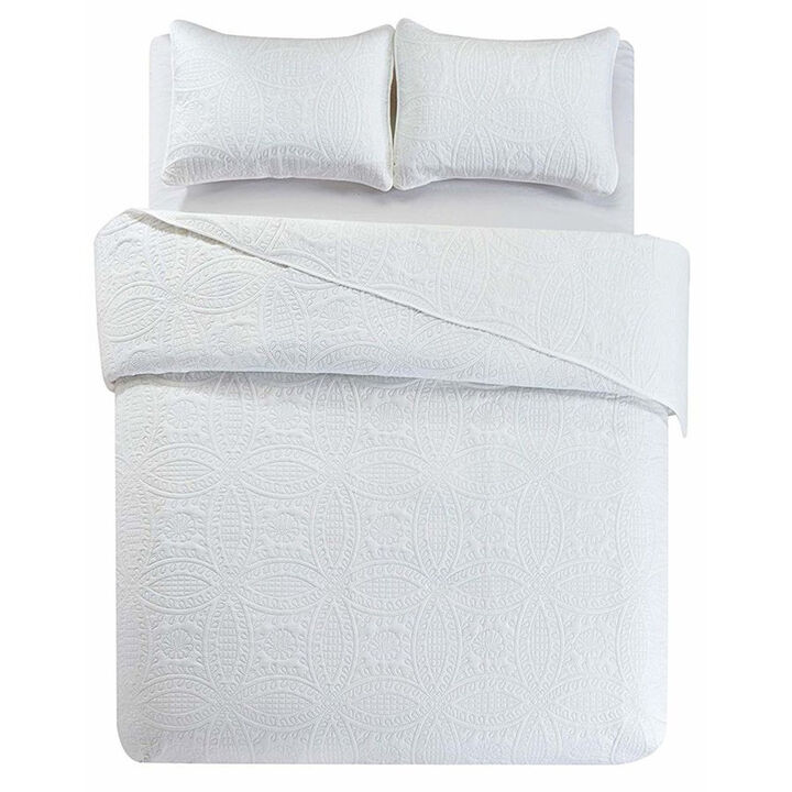 Bedspread Coverlet 3 Pcs Set Oversized Full Size White Color