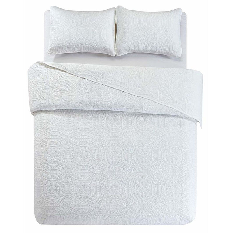 Bedspread Coverlet 3 Pcs Set Oversized Full Size White Color