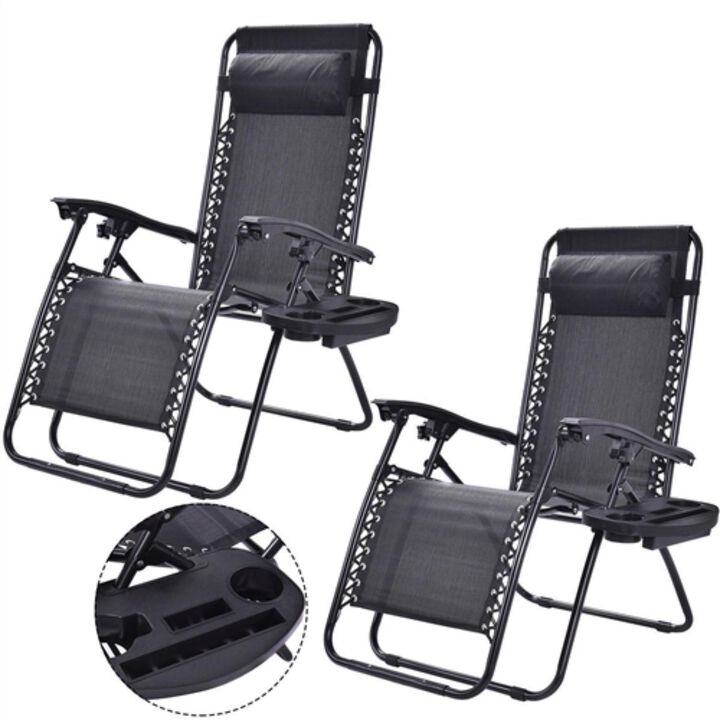 Hivvago Set of 2 Black Folding Outdoor Zero Gravity Lounge Chair Recliner