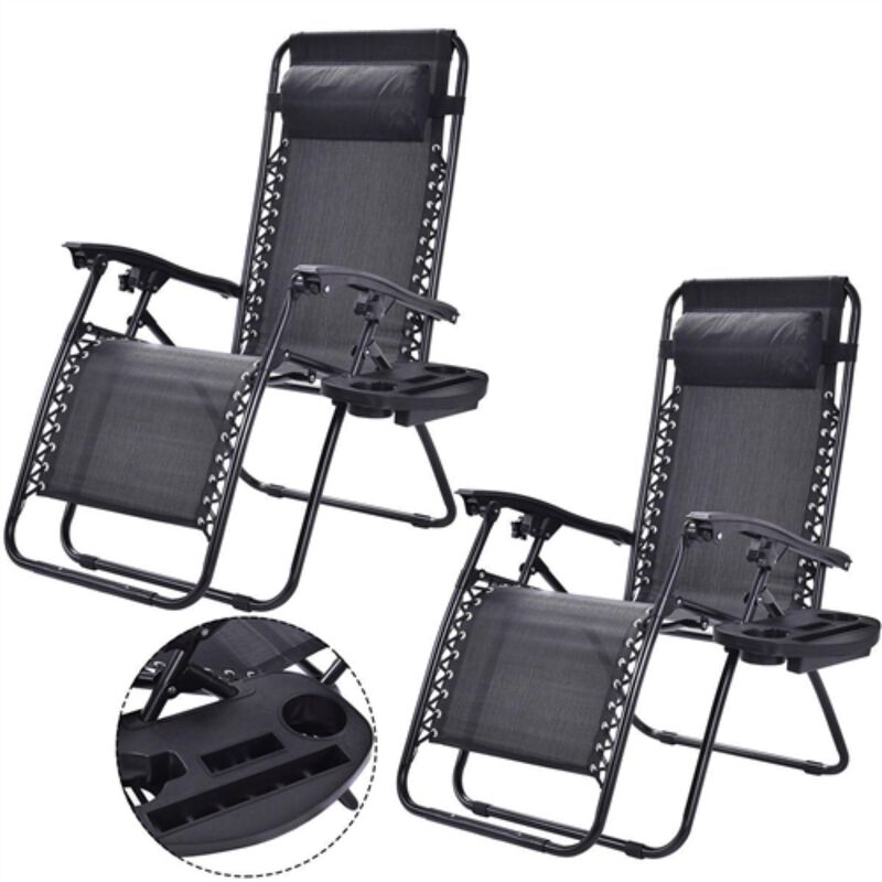 Hivvago Set of 2 Black Folding Outdoor Zero Gravity Lounge Chair Recliner