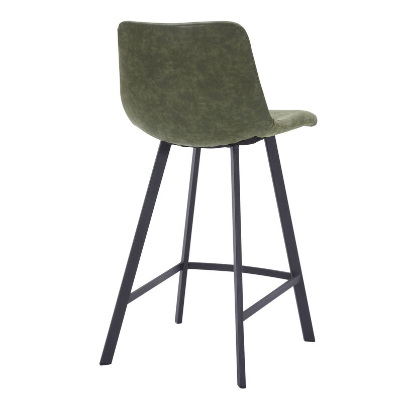 Elland Modern Upholstered Leather Bar Stool With Black Iron Legs & Footrest