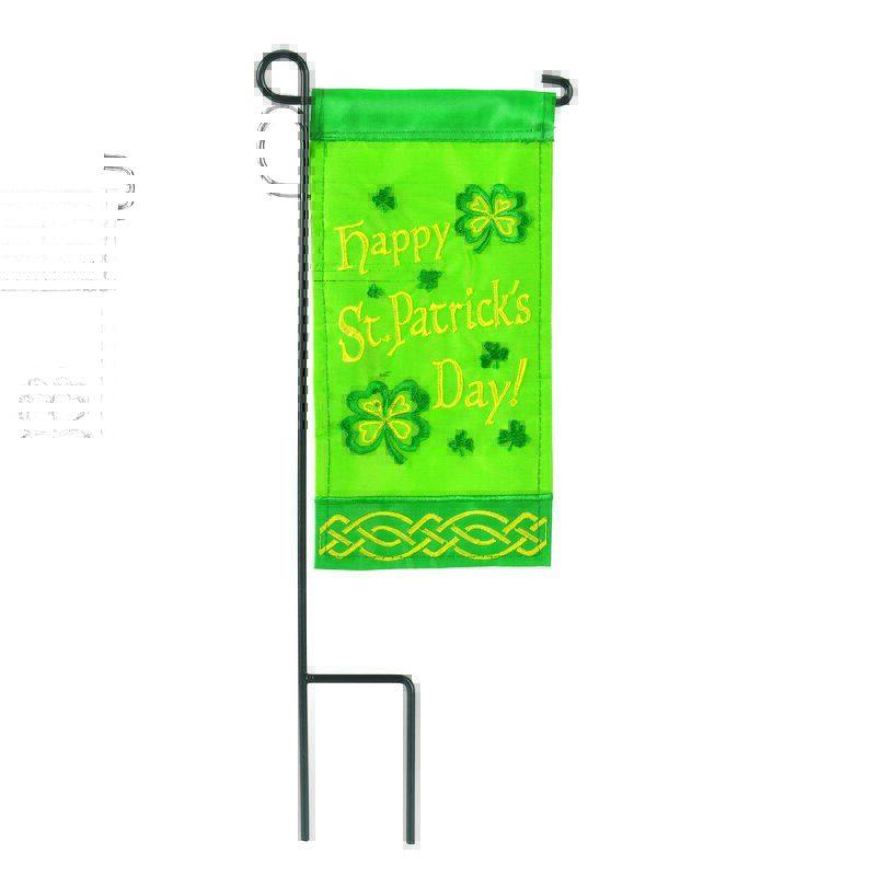 Green and Yellow Double Applique Happy St Patrick's Day Outdoor Garden Flag with Pole 8.5" x 4"