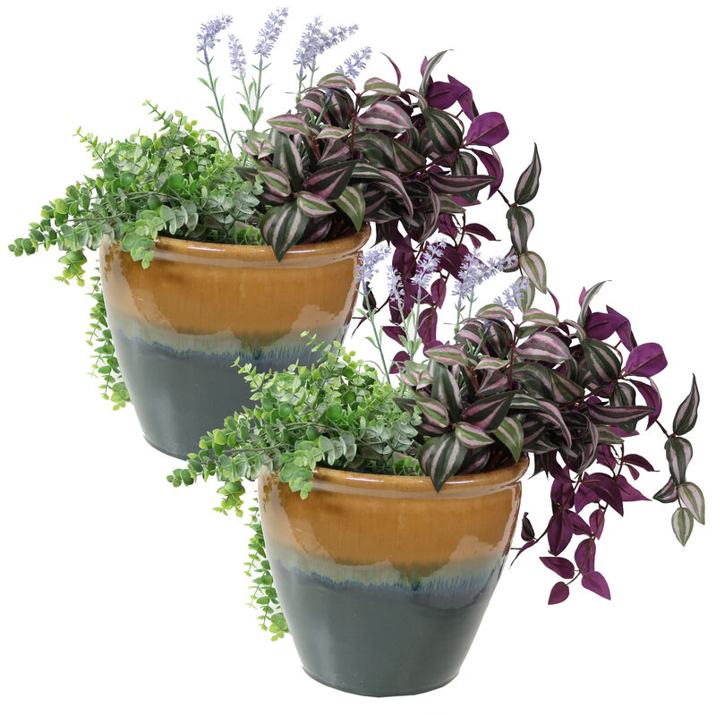 Sunnydaze Chalet Glazed Ceramic Planter - Set of 2
