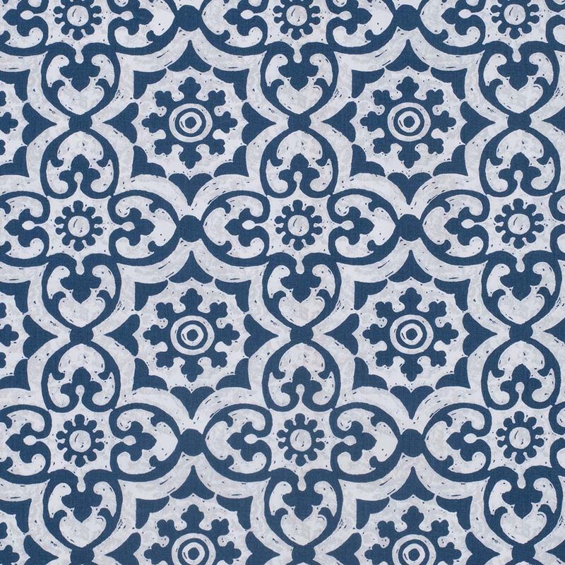 Ellis Athens Printed Tile Design on Navy Ground High Quality Tailored Tiers 1.5" Rod Pocket 50"x24" Navy