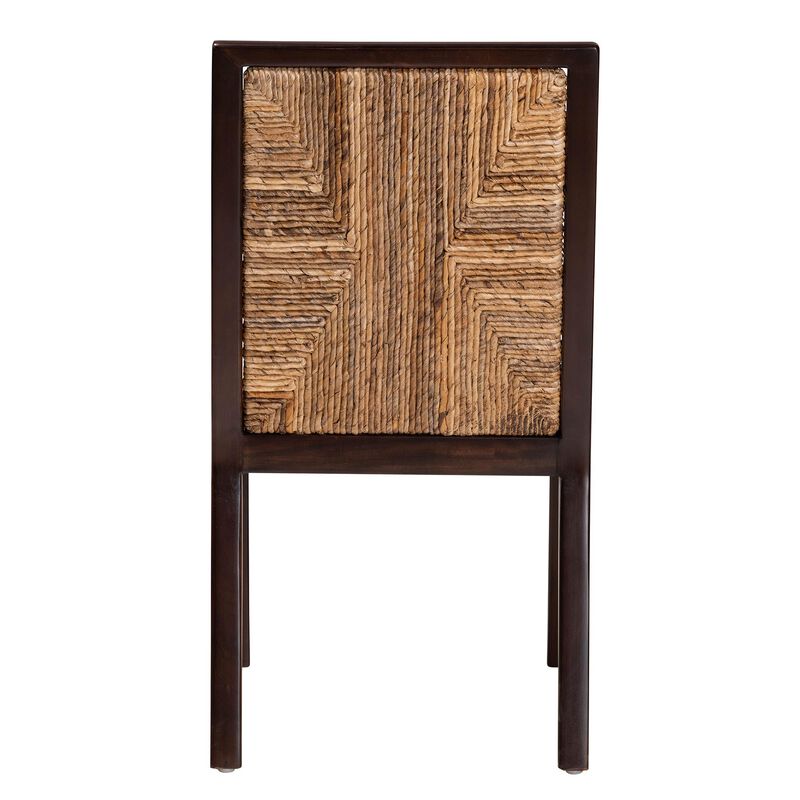 Bali & Pari Joana Modern Dark Brown Mahogany Wood and Natural Seagrass Dining Side Chair