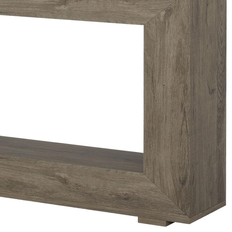 Evan Console Table, 47 Inch Rectangular Top, Rustic Gray, Open Shelf - Benzara
