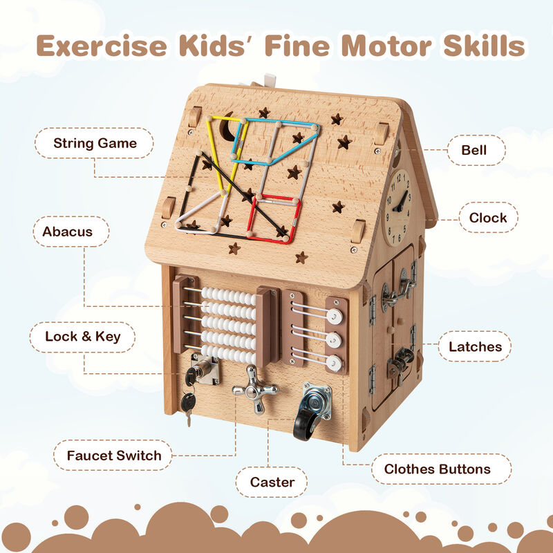 Multi-Purpose Busy House with Sensory Games and Interior Storage for Kids' Playtime