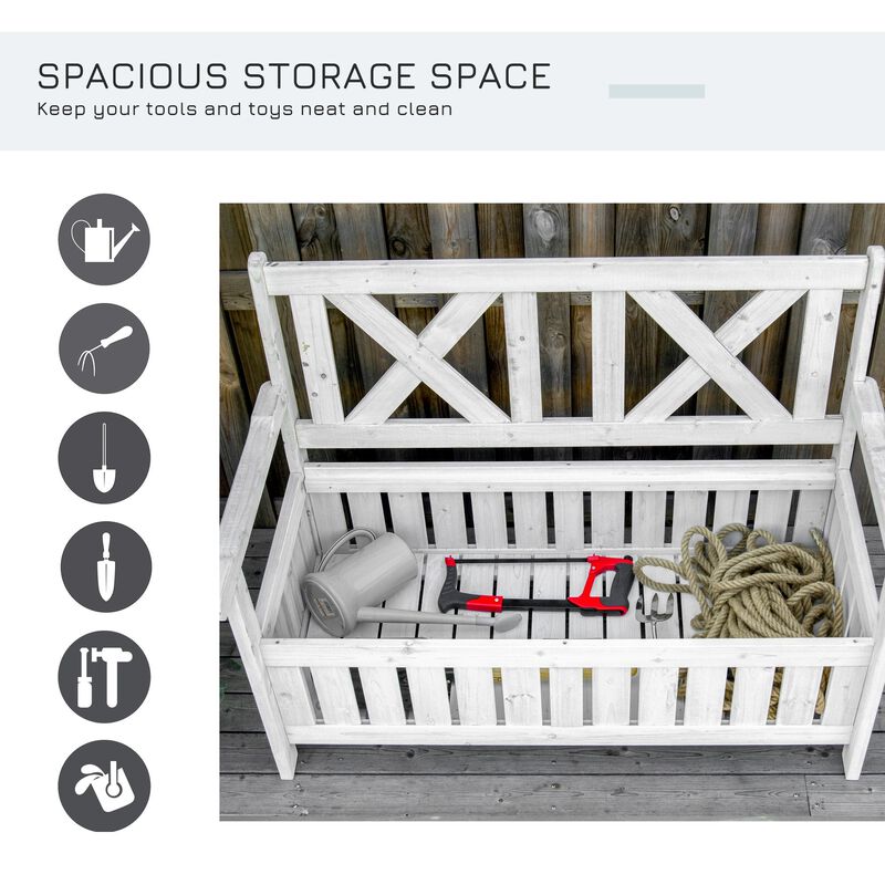 White Garden Storage: 2-Seater Outdoor Bench with Louvered Design