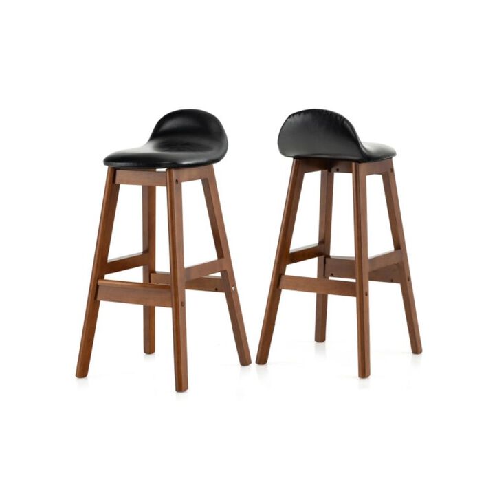 Hivvago 27.5 Inch Set of 2 Upholstered PU Leather Barstools with Back Cushion-Brown