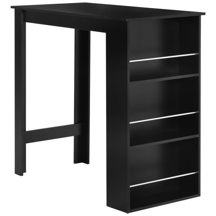 Black Kitchen Table: Modern Bar Height Dining Table with Storage Shelves