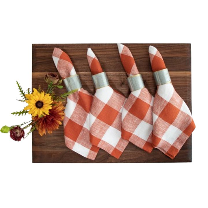 Solino Home 100% Pure Linen Buffalo Check Dinner Napkins 20 x 20 Inch Set of 4
