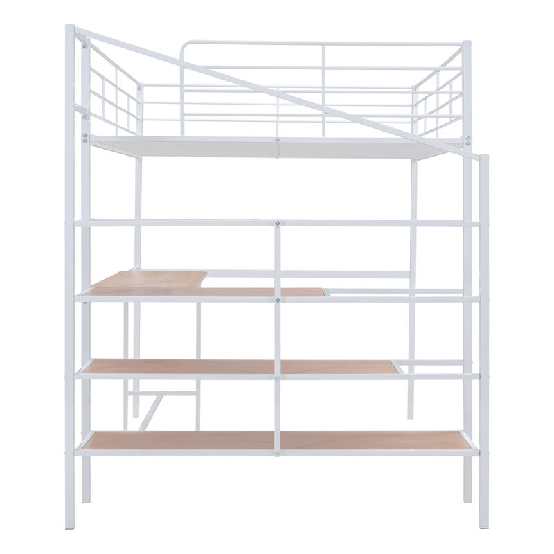 Full Size Metal Loft Bed With Desk And Lateral Storage Ladder