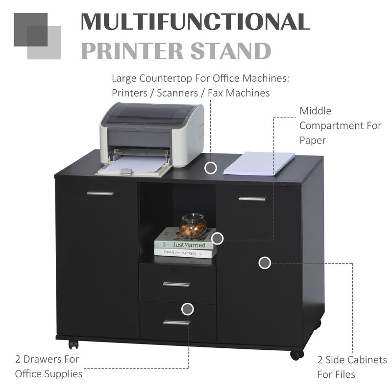 Black Office Storage: Multifunction Cabinet with Drawers and Shelves