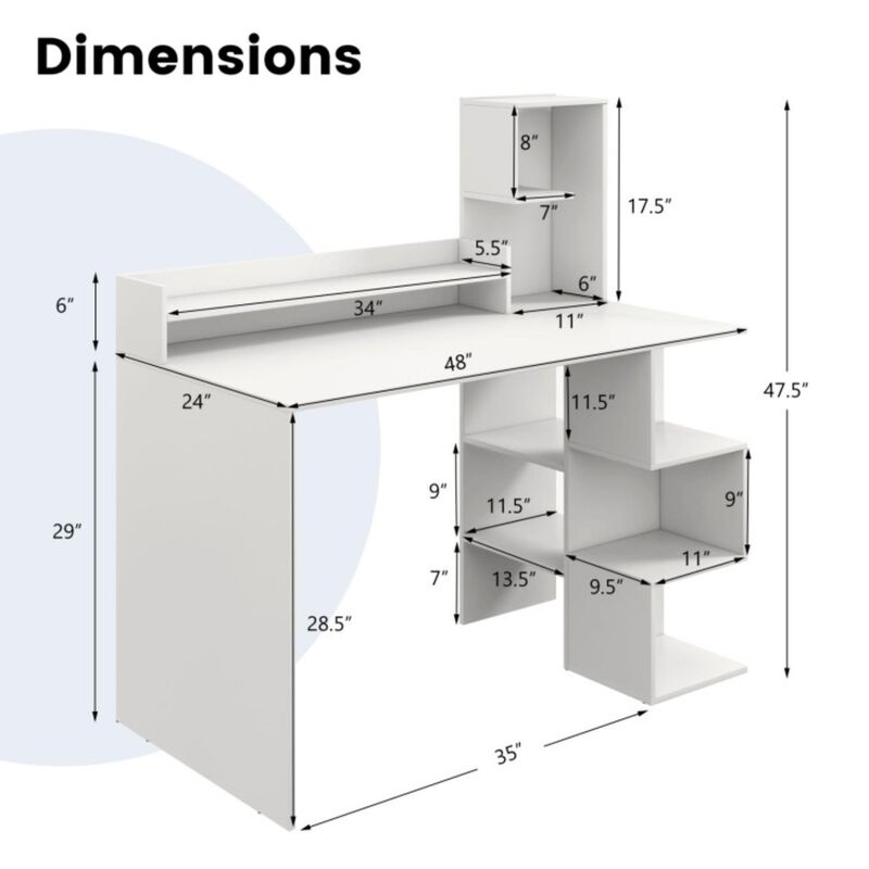 Hivvago Modern Computer Desk with Storage Bookshelf and Hutch for Home Office