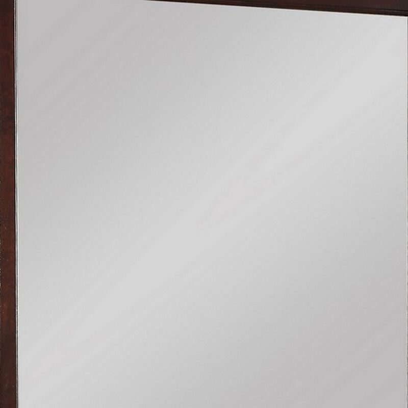 Square Molded Wooden Frame Dresser Mirror, Cherry Brown and Silver-Benzara