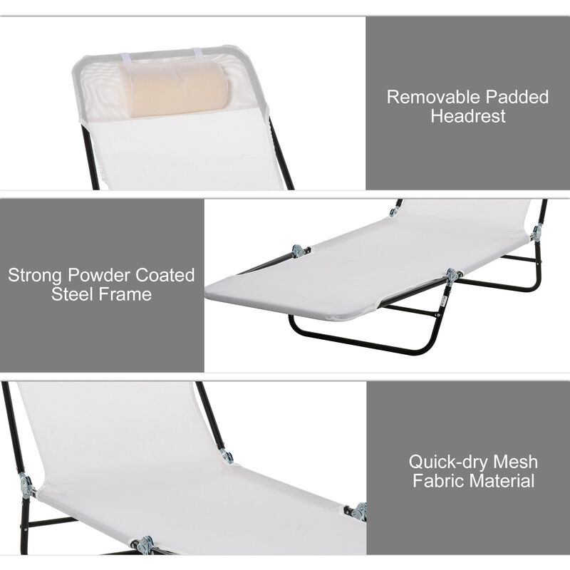 Cream White Lounger: Folding 5-Level Adjustable Chaise with Headrest
