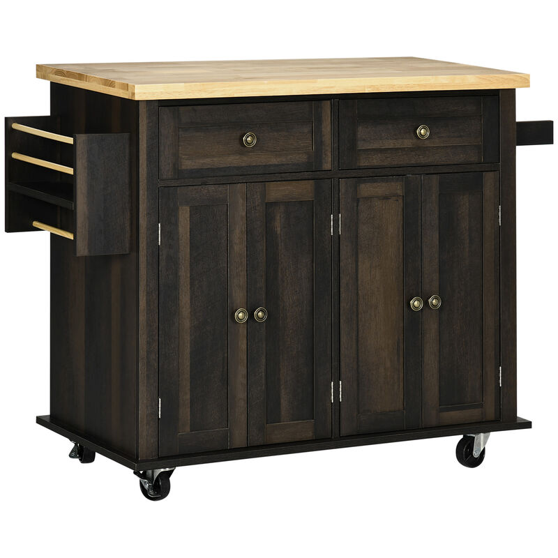 Rolling Kitchen Microwave Island with Flexible Storage Shelf Unit and Drawers