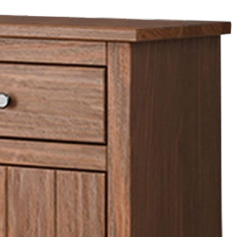 Stav Nightstand, 1 Drawer and Door, 25 Inch, Plank Style, Brown Solid Wood