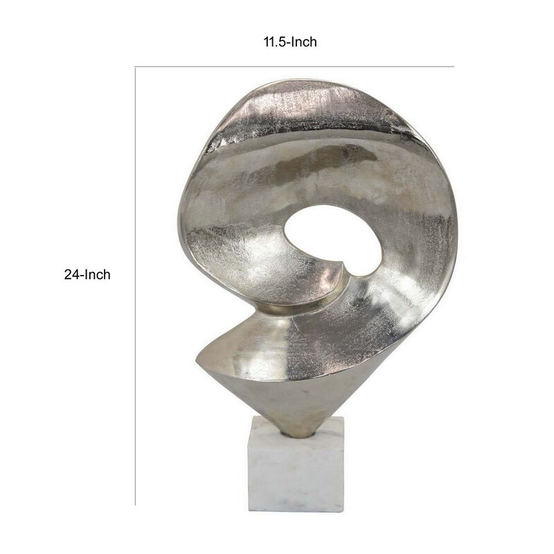 24 Inch Tabletop Home Decor Piece, Modern Art Sculpture, Chrome Metal - Benzara
