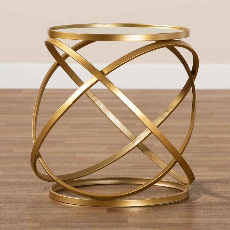 Baxton Studio Desma Glam And Luxe Gold Finished Metal And Mirrored Glass End Table