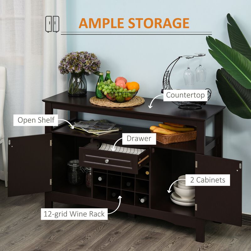 Espresso Dining Storage: Sideboard Buffet with Wine Rack and Drawer