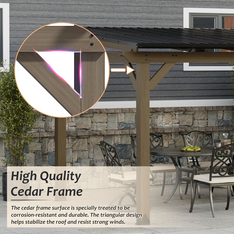 Mondawe 10 ft. x 12 ft. Outdoor Cedar Wooden Hardtop Gazebo with Pitched Galvanized Steel Roof