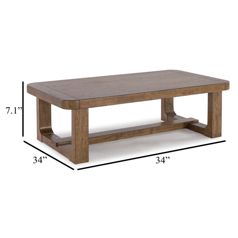 Cabal Coffee Table, Light Brown Hardwood Frame, Rectangular 34 Inch - Benzara