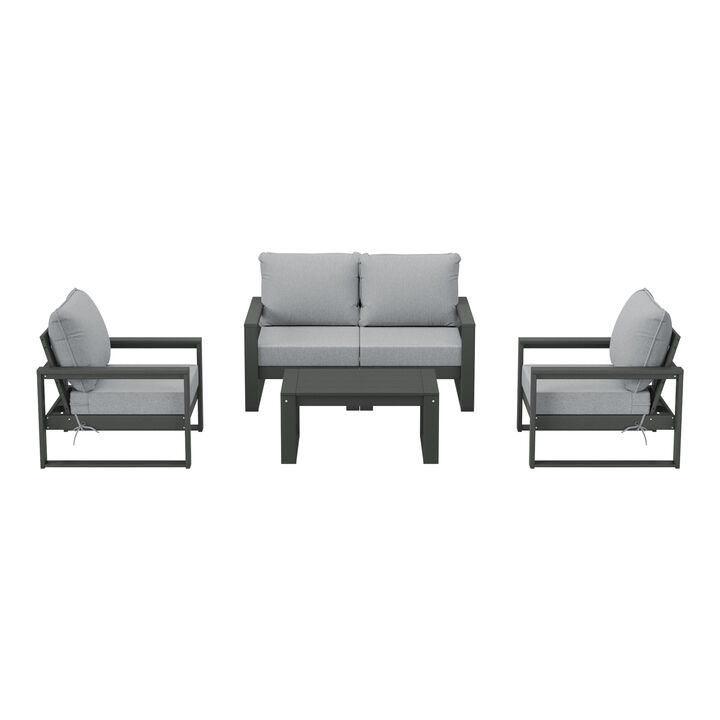 WestinTrends 5-Piece Modern HDPE Outdoor Patio Furniture Sofa Conversation Set with Coffee Table