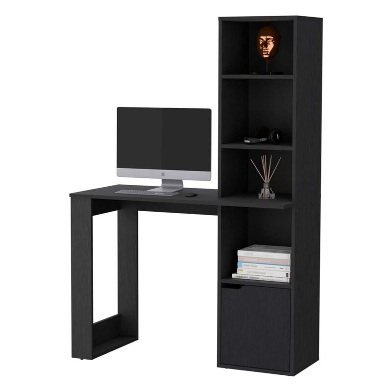 Peterson Computer Desk With 4-Tier Bookcase And 1-Door Cabinet Black