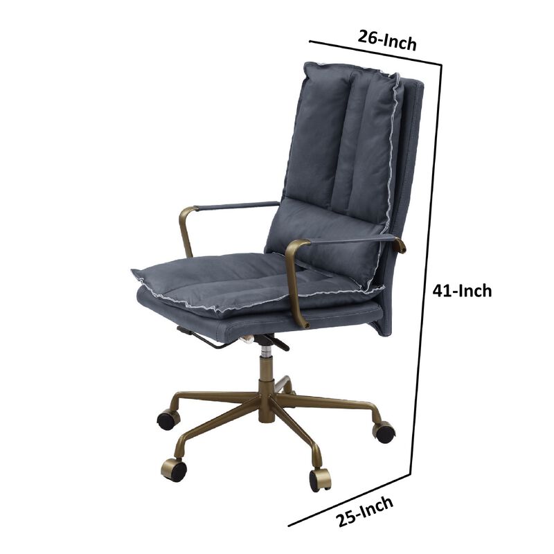 Office Chair with Leatherette Seat and Tufted Details, Gray-Benzara
