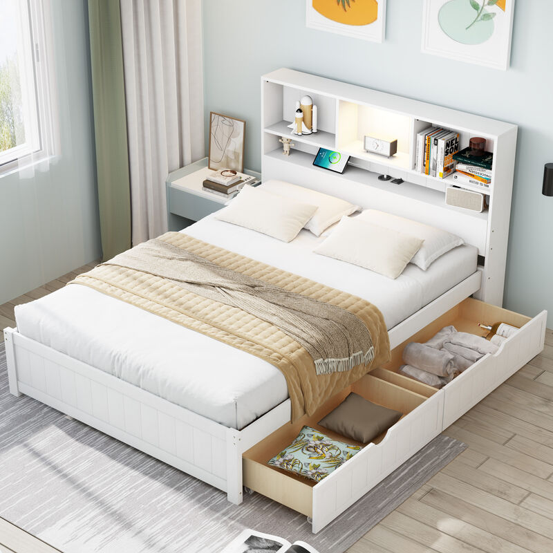 Merax Platform Bed with Built-in Downlight and 2 Drawers