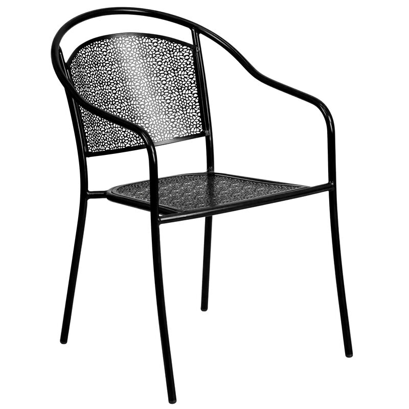 Flash Furniture Commercial Grade 30" Round Black Indoor-Outdoor Steel Folding Patio Table Set with 2 Round Back Chairs