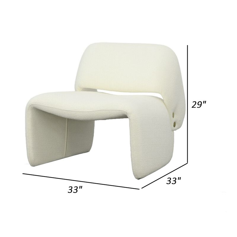 33 Inch Accent Chair, Gold Buttons, Winged Back, Off White Upholstery - Benzara
