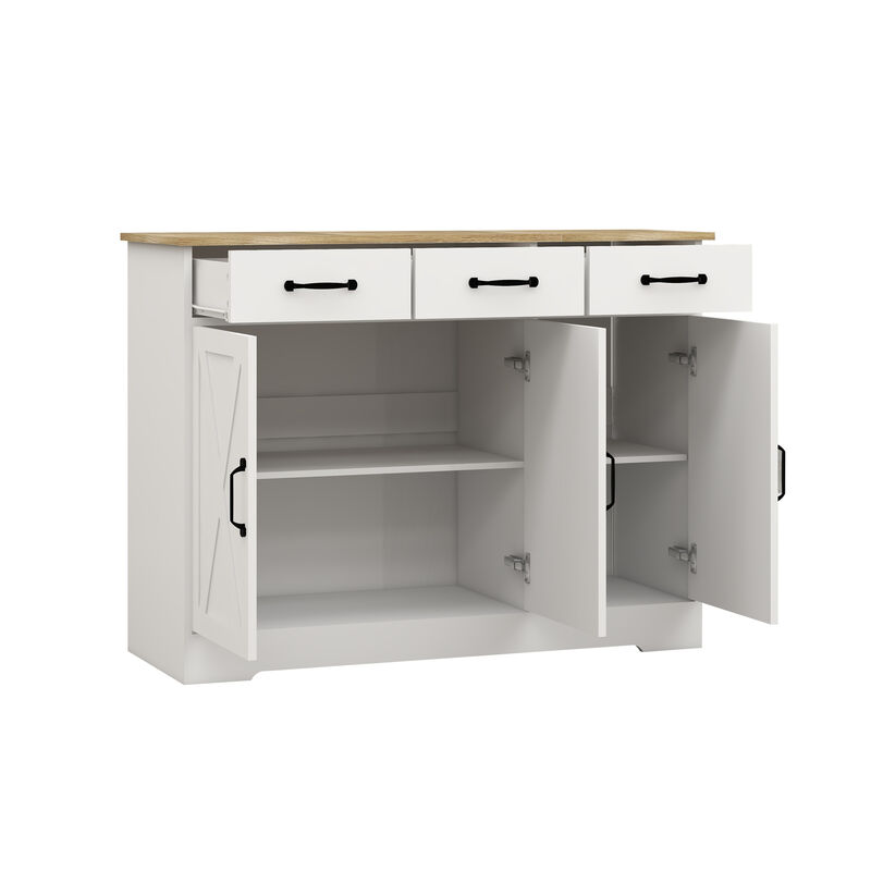 White Wood 42.72 in. Sideboard with X-panel Design Doors