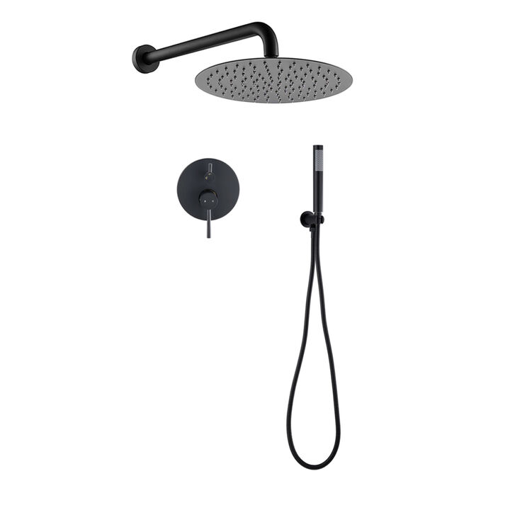 10" Matte Black Roud Rain Shower Head And Handheld Shower Head Set