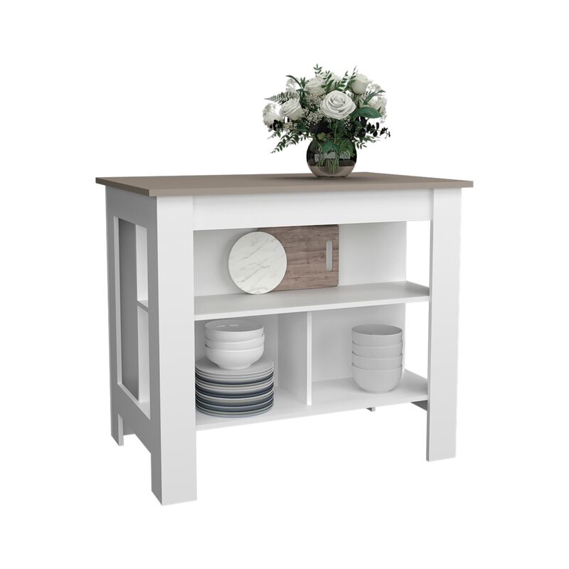 Delos Kitchen Island 35.4" H, with 3 Shelves, White / Mahogany