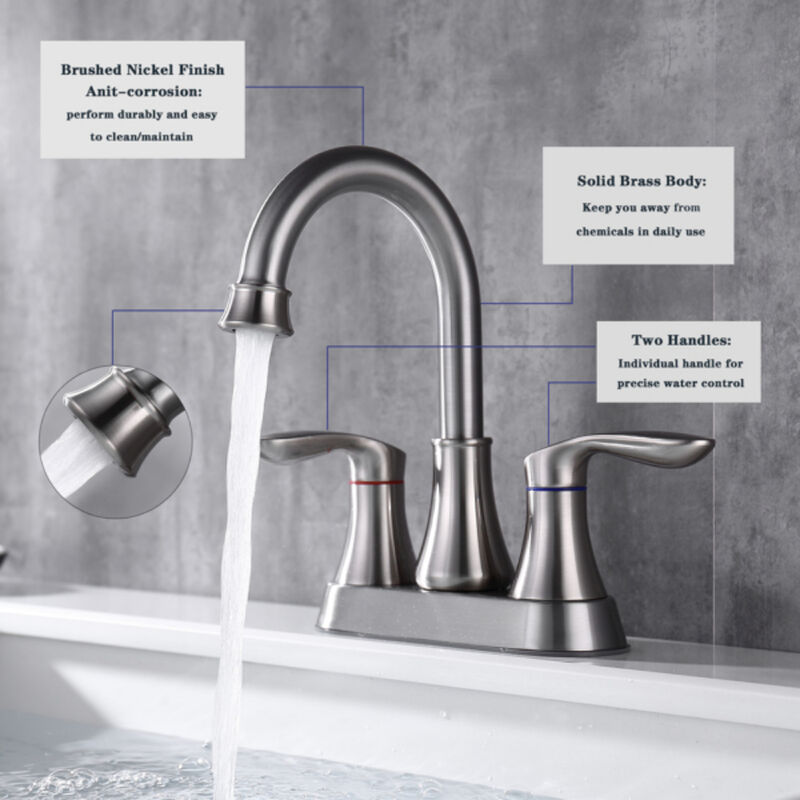 Bathroom Faucet, 2-Handle Vanity Sink Tap with Pop-Up Drain & Supply Lines
