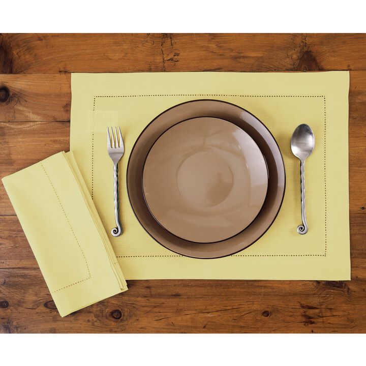 Solino Home Cotton Linen Hemstitch Dinner Napkins 20 x 20 Inch Set of 6