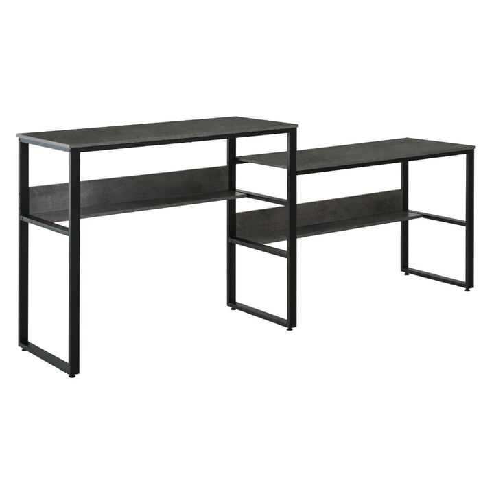 Black/Grey Shared Workspace: 86.5" Two-Person Desk with Shelves