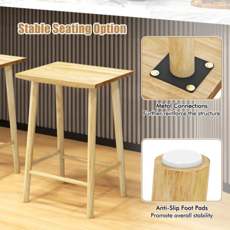 Hivvago 25.5 Inch Bar Stools Set of 2 with Footrest-Natural