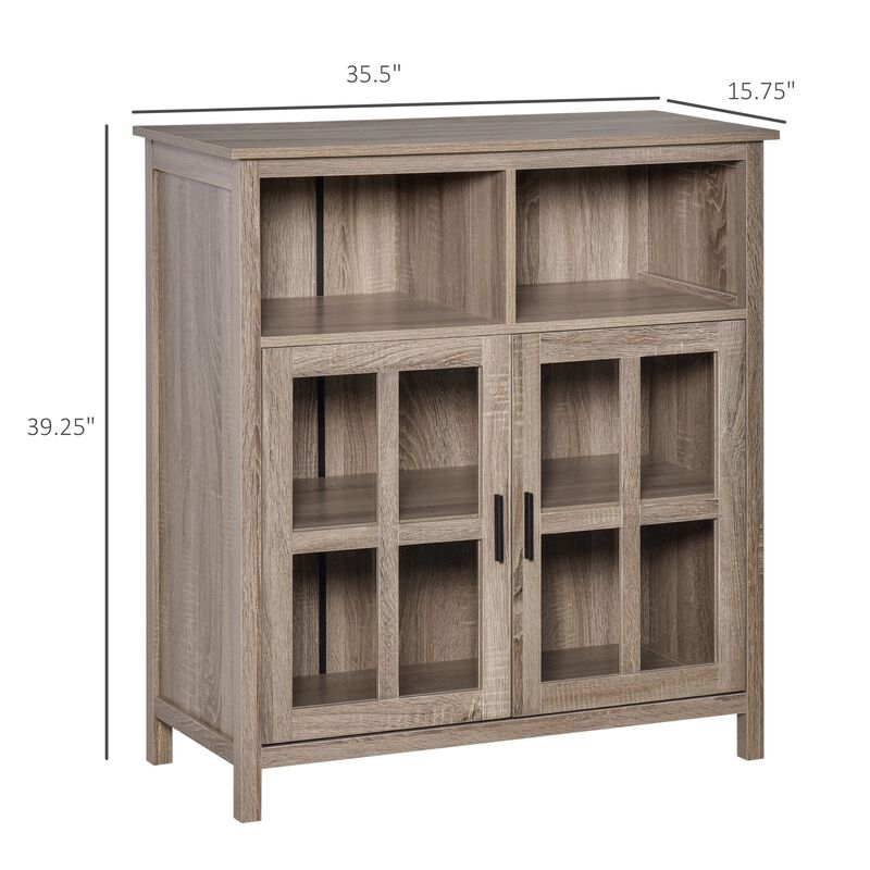 Oak Dining Storage: Accent Sideboard with Glass Door and Cubbyholes