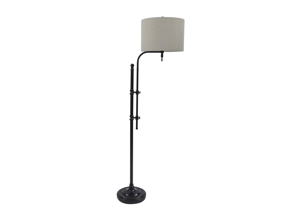 Contemporary Drum Shade Metal Frame Floor Lamp, Black and Light Gray - Benzara