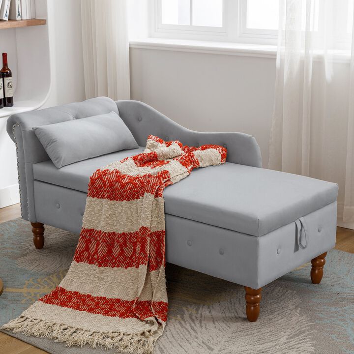 Mondawe Indoor Chaise Lounge, Upholstered Rolled Arm Chaise Sleeper Chair with Nailhead Trim