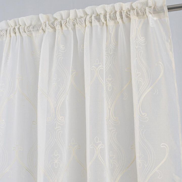 RT Designers Collection Pearl 2 Pieces 1.5" Rod Pocket Damask Embroidery Metallic Doily 36" x 84" Gold