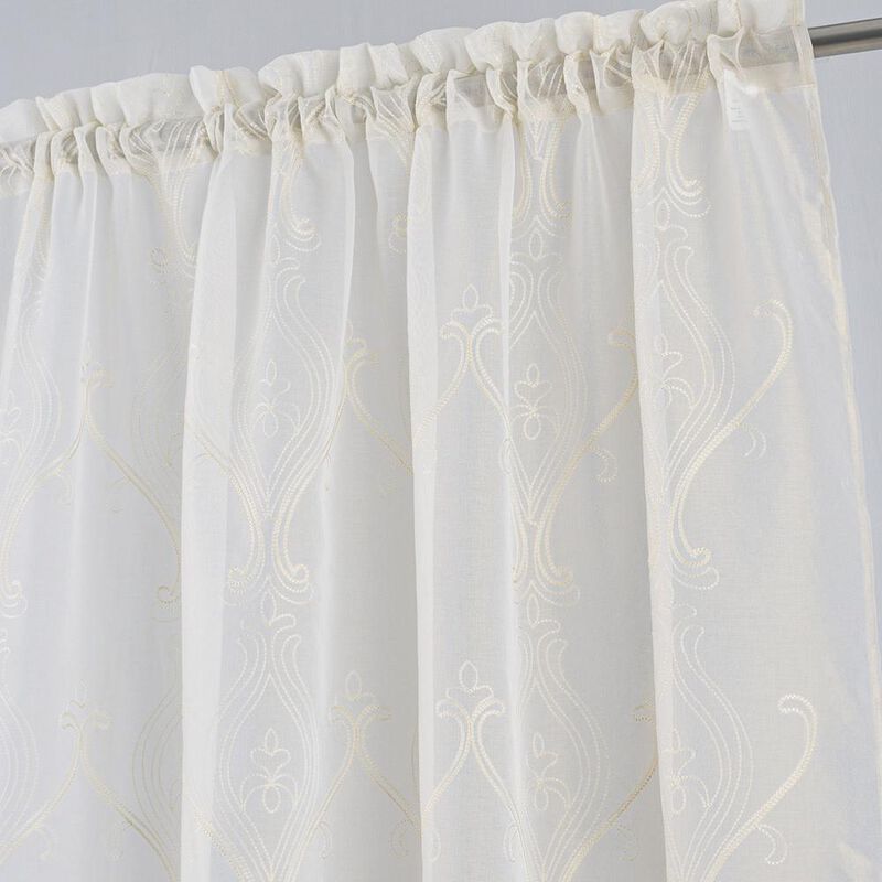 RT Designers Collection Pearl 2 Pieces 1.5" Rod Pocket Damask Embroidery Metallic Doily 36" x 84" Gold