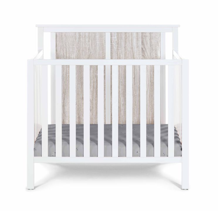 Suite Bebe Connelly Mini Crib White/Rockport Gray With Mattress Pad