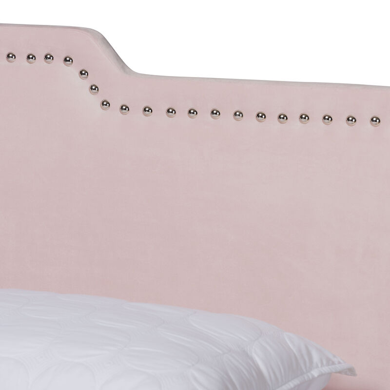 Baxton Studio Benjen Glam Light Pink Velvet Fabric Upholstered Queen Size Panel Bed