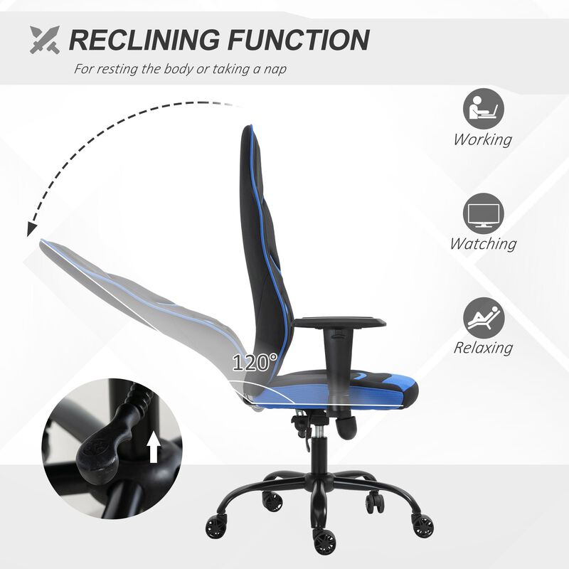 Blue Racing Office Chair: High Back, Tilt, Adjustable Armrest