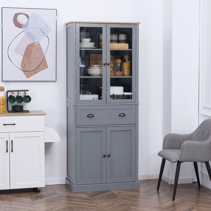 Gray Kitchen Organizer: 72" Freestanding 5-Tier Pantry with Drawer